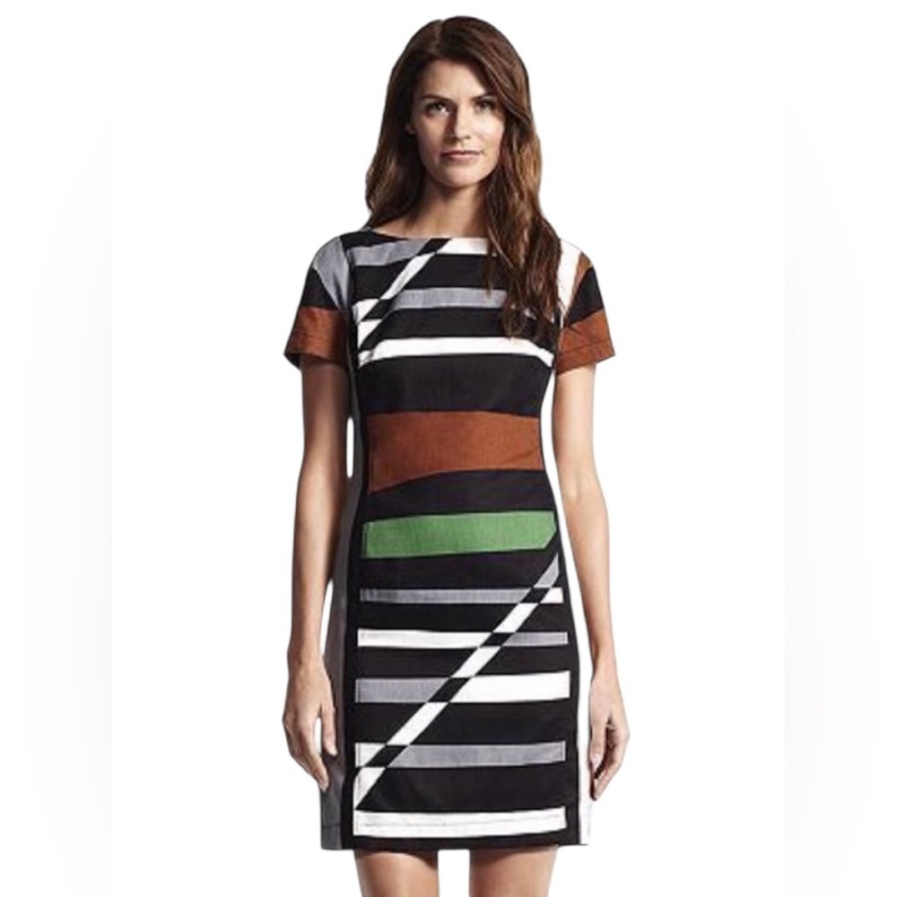 Derek Lam Design Nation Midi Dress 10 Linen Sleeveless Colorblock Modern Chic